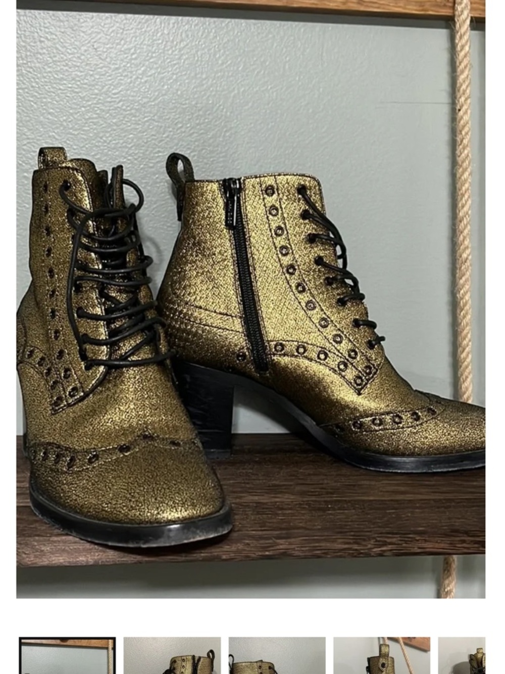 Jimmy Choo Metallic Gold Lace-Up Ankle Booties with Stud Detailing